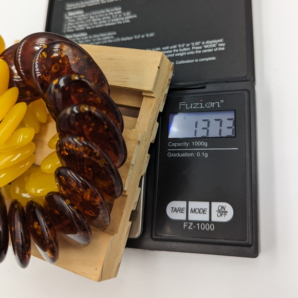 LARGE Graduated COGNAC & EGG YOLK Reconstituted AMBER DISCS RUNWAY NECKLACE 23" - Picture 15 of 15